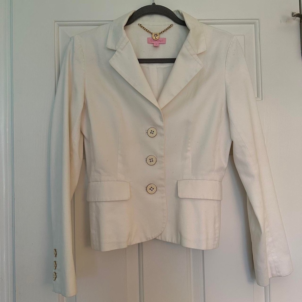 Lilly Pulitzer Luxe White Cotton Blazer.